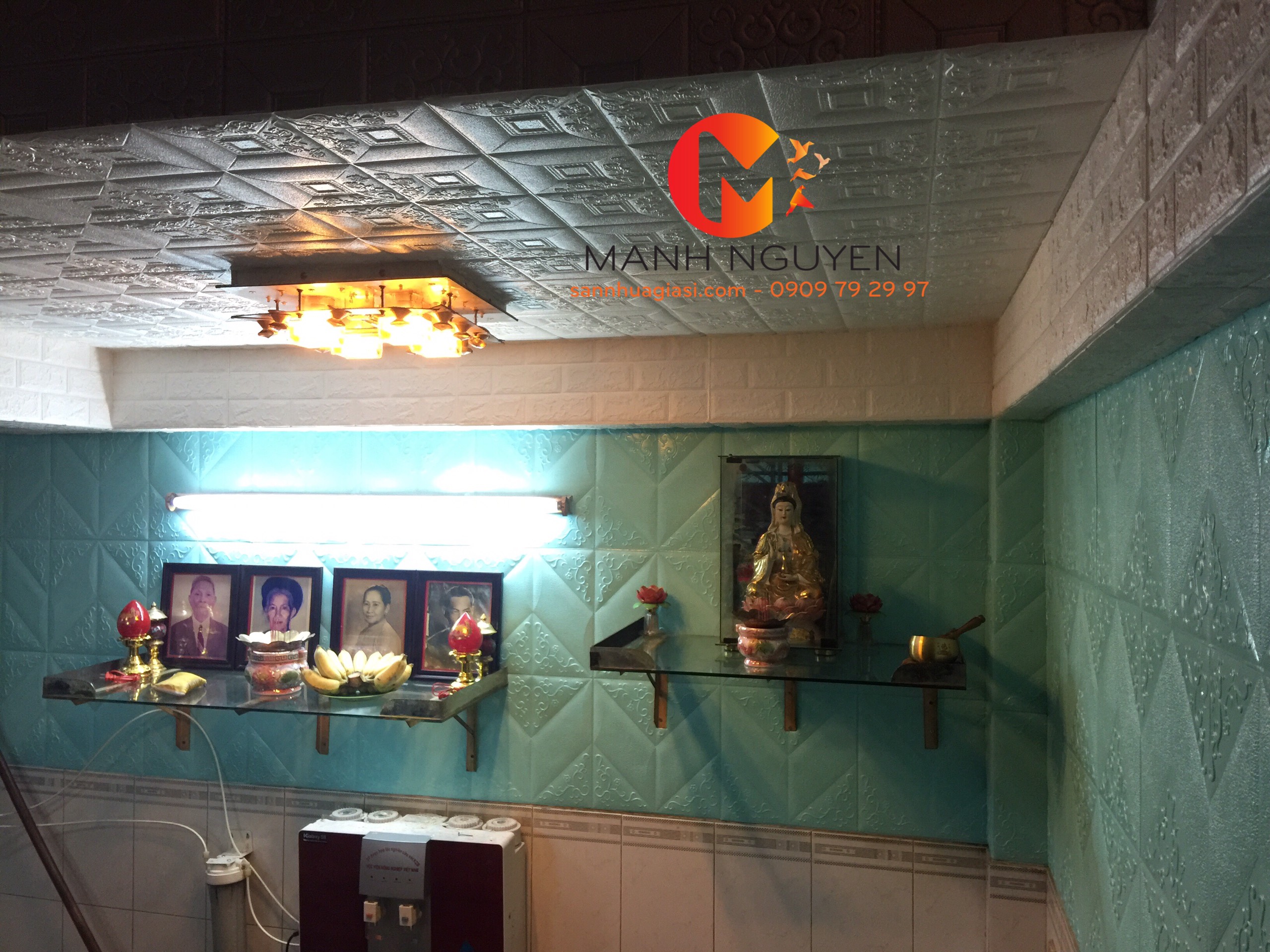 Xốp dán tường phòng khách - thi công xốp dán tường phòng khách