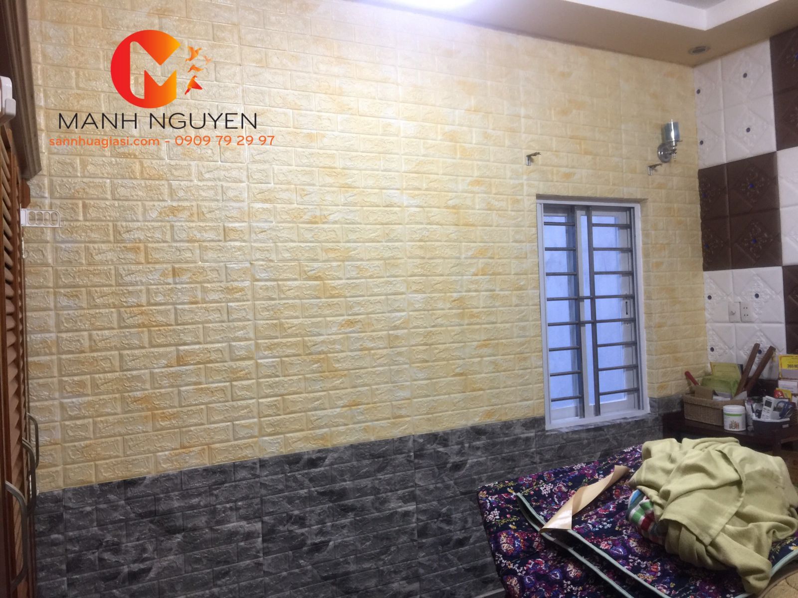 xốp dán tường phòng ngủ - thi công xốp dán tường phòng ngủ