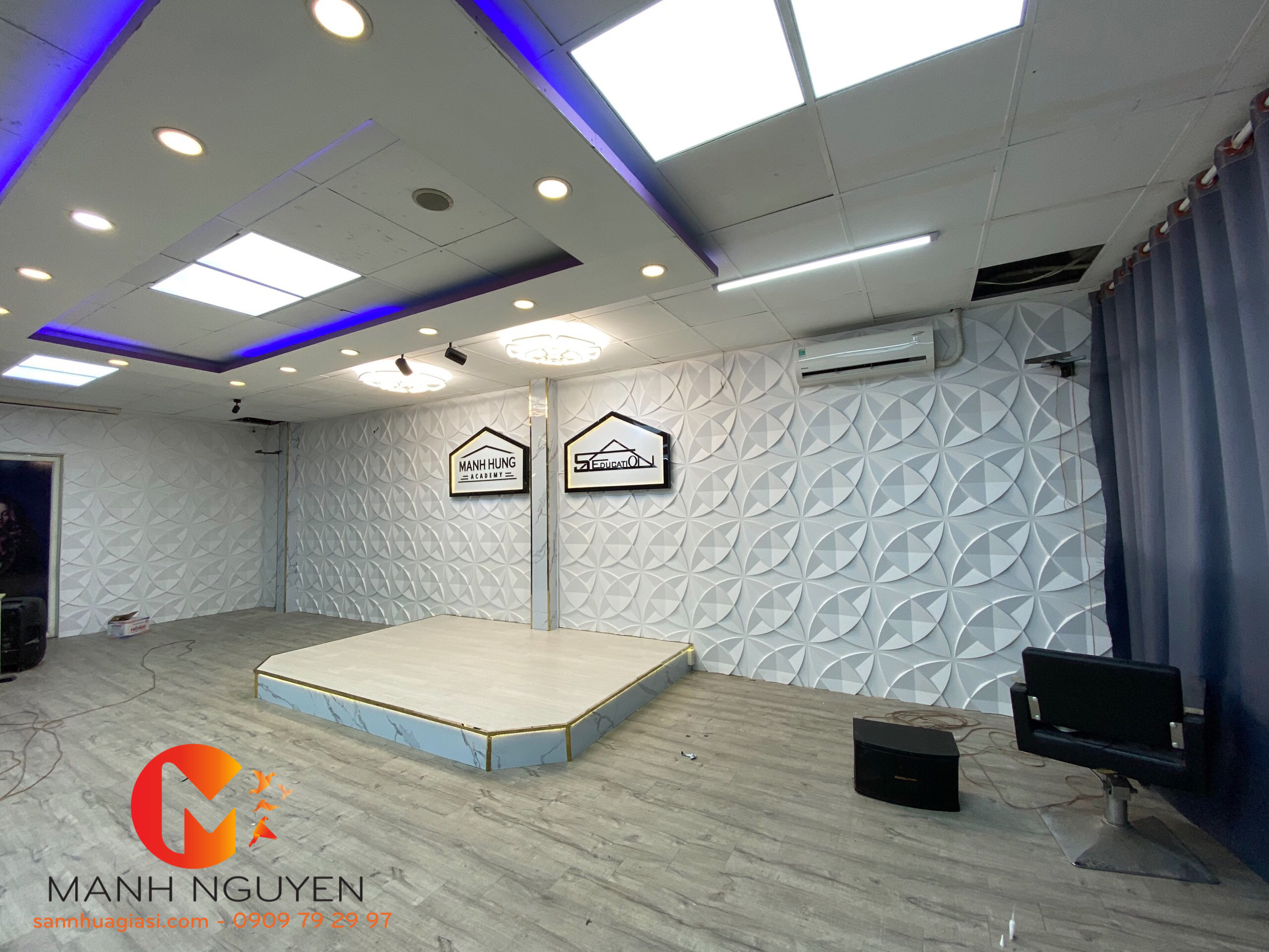 Thi công tấm ốp nhựa 3d - Làm điện - Đóng bục cho salon tại Gò Vấp